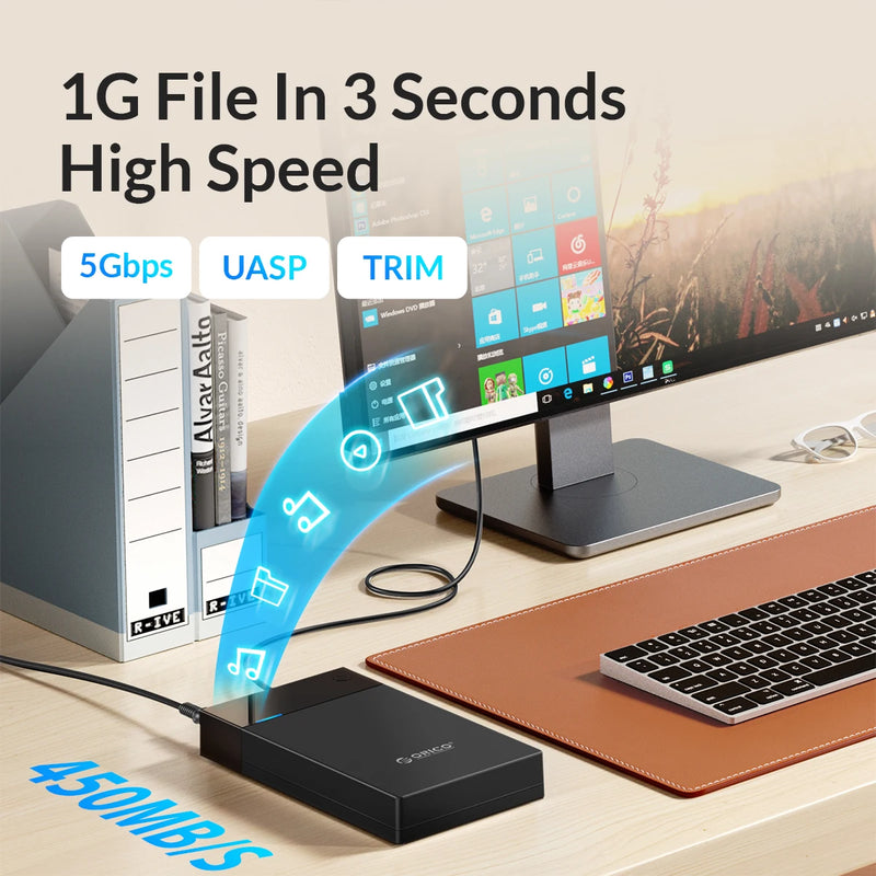 ORICO 3.5'' HDD Case with 12W1A Built-in Power Protable Hard Drive Enclosure SATA to USB 3.0 Supply Support UASP Box