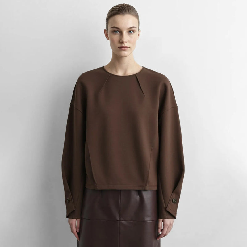 Amii Women Sweatshirts Round Neck Drop Shoulder Long Sleeve Zipper Cotton 2026 Autumn Office Oversized Tops For Woman 12643038