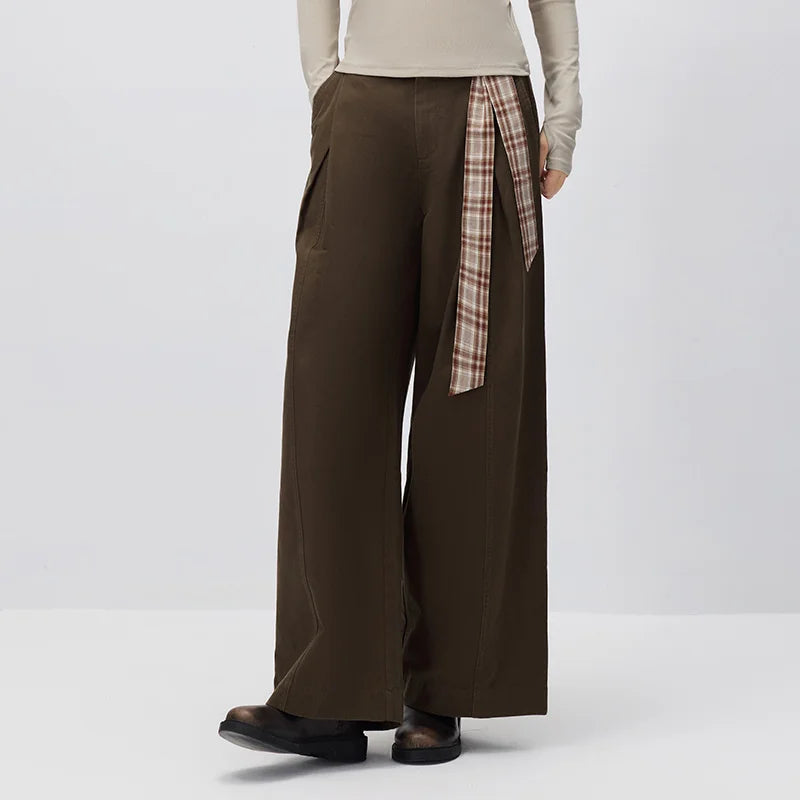 Semir Women Pants Pleated Wide Leg Belted Loose Commuter Style Elegant Casual Autumn Trousers Outdoor Wear 2026