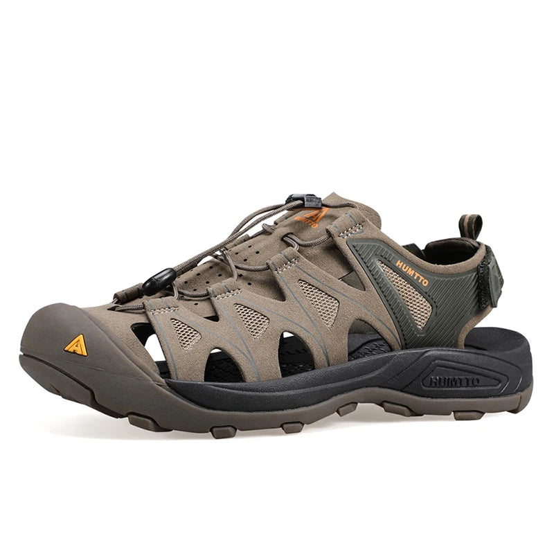 HUMTTO Summer Beach Sandals Men Outdoor Water Sneakers Leather Hiking Camping Climbing Aqua Shoes Breathable Sandals for Mens