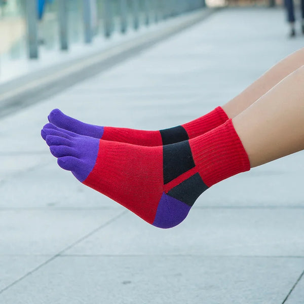 WRELS 1/2/3 Pairs Running Crew Toe Socks Arch Support 5 Finger Socks Men Anti‑Blister Moisture Wicking Breathable Athletic Socks
