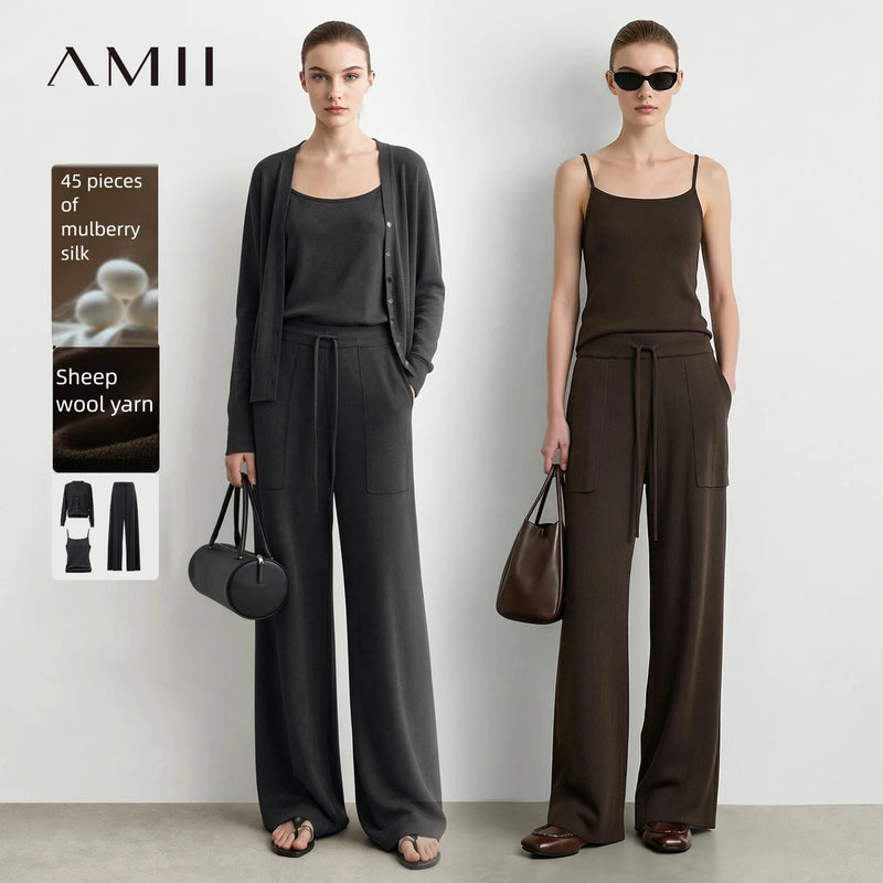 អាវក្រៅ Amii រដូវស្លឹកឈើជ្រុះ ឆ្នាំ២០២៦ មកដល់ថ្មី ធ្វើពីសូត្រចម្រុះ ក V ប៊ូតុងដែក ដៃវែង សម្រាប់នារី ងាយស្រួលប្រើ 12643073