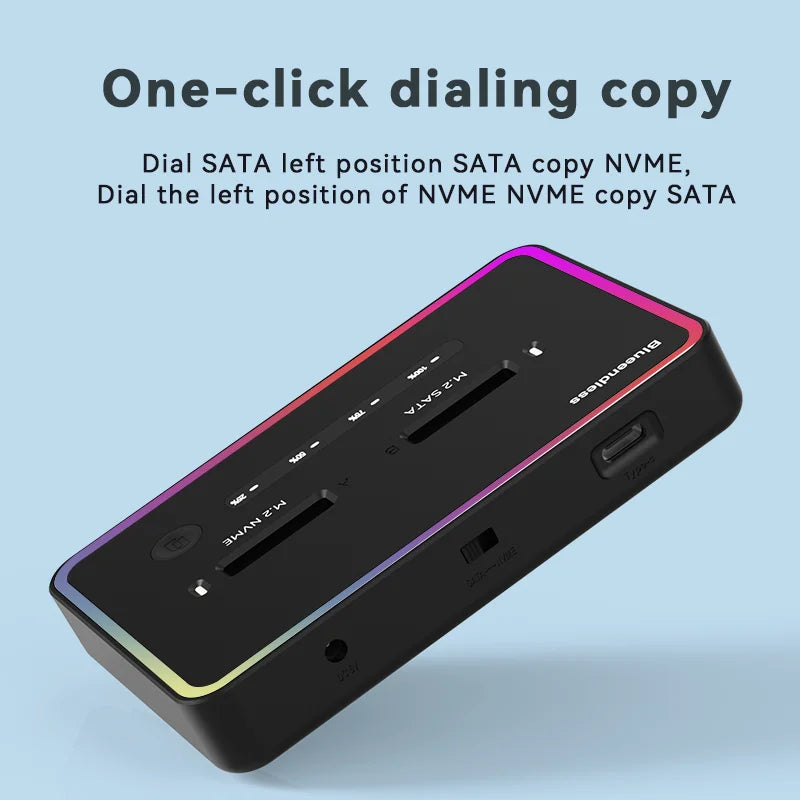 ប្រអប់ SSD M.2 ប្រភេទ SSD ប្រភេទ C 10Gbps សម្រាប់ភ្ជាប់ SSD ប្រភេទ PCIe NVMe ឬ SATA 2 Bay ដោយគ្មានអ៊ីនធឺណិត Blueendless