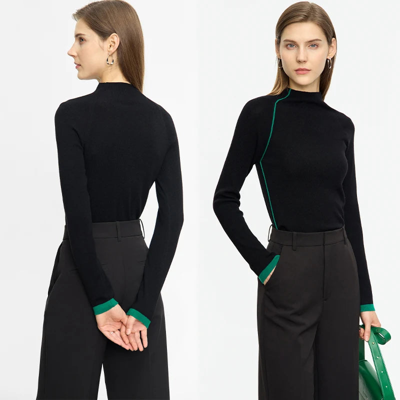 អាវយឺត Amii Minimalism ឆ្នាំ ២០២៥ រដូវស្លឹកឈើជ្រុះសម្រាប់ស្ត្រី អាវយឺតដៃវែងសាមញ្ញ អាវយឺតស្តើង អាវប៉ាក់ប៉ាក់ 12423127