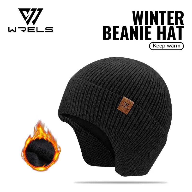 WRELS Winter Fleece-Lined Earflap Beanie Hat Thermal Windproof Knit Cap for Men Women Outdoor
