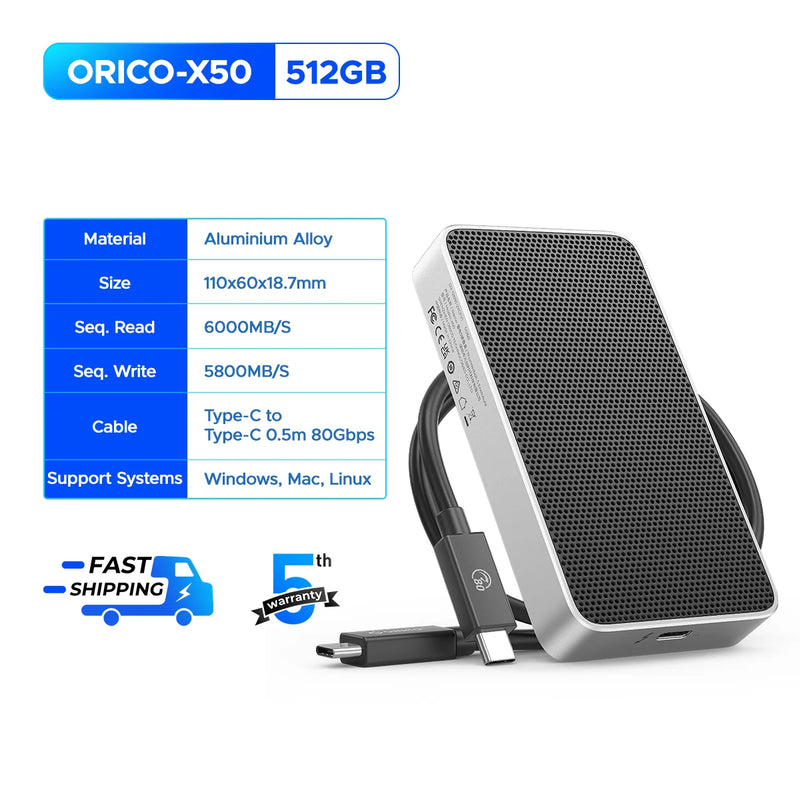ORICO 80Gbps Thunderbolt 5-Compatible SSD Enclosure with Fan Cooling JHL9480 Chip for 80Gbps USB4 M.2 NVMe for Macbook