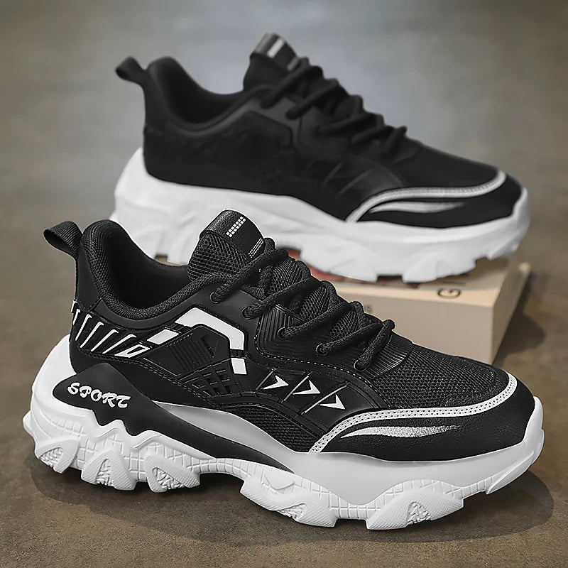 Mens Running Shoes 2025 New Trendy Thick Soled Sneakers Anti Slip Cosy Fashion Leather Lace-up Casual Tennis Shoes for Men