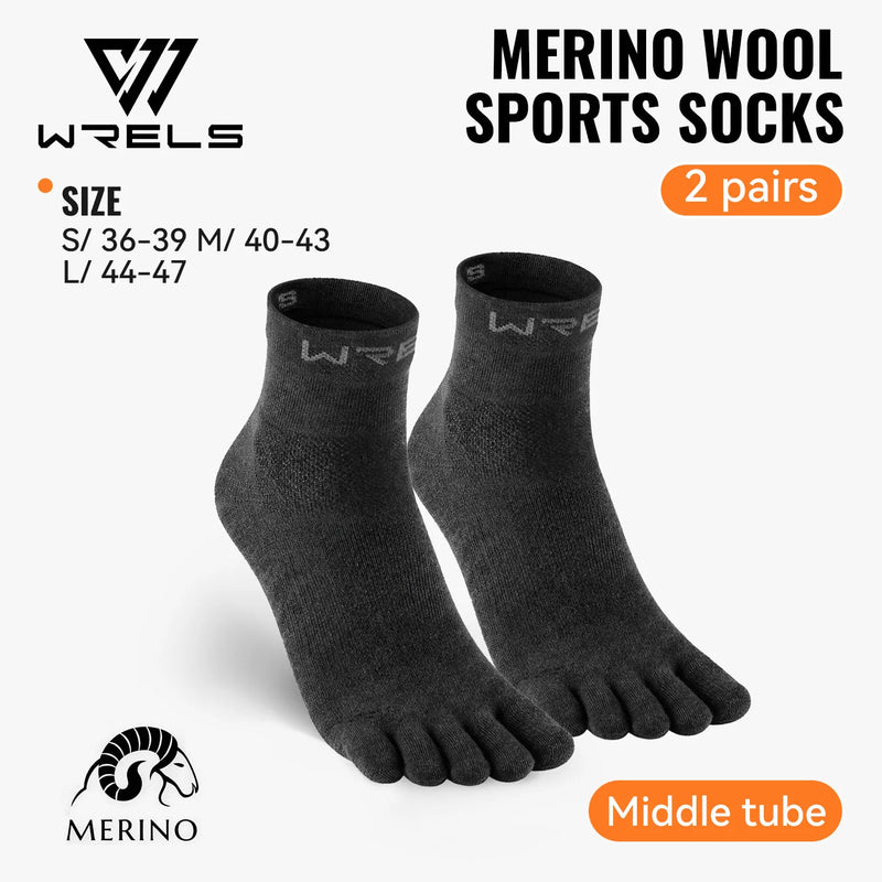 WRELS 1/2/3Pairs Merino Wool Five Finger Socks Running Toe Socks for Men Women Breathable Quick Dry Cushion Athletic Hikin Socks