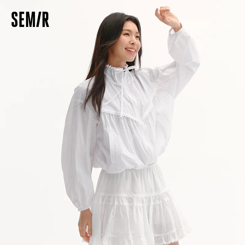 Semir Women Jacket UV Protection Cool Feeling Lace Trim Loose Lazy Style Casual Top 2026 Summer Wear