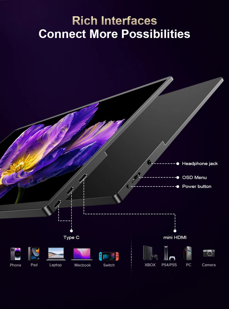 Uperfect 15.6" 4K OLED Screen Portable Monitor 100% DCI-P3 Display 1MS Eye Care PC 60hz For Laptop Mac NUC Mini PC VESA LS Stand