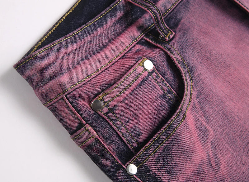Men's Red Men's Knee-Length Shorts for Summer, Pants Made From Stretch Denim; Asian Sizes 28–42.