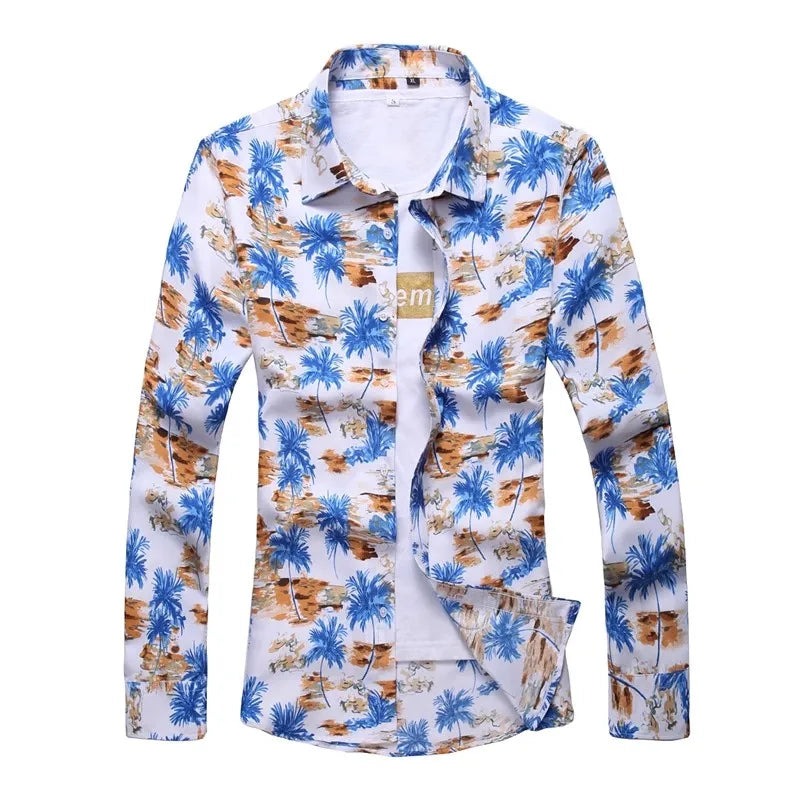 2026 New Men's Long-Sleeve Printed Shirt, Asian Sizes, Single-Button Collar Shirts, Fashionable Casual Top. M-5XL 6XL 7XL