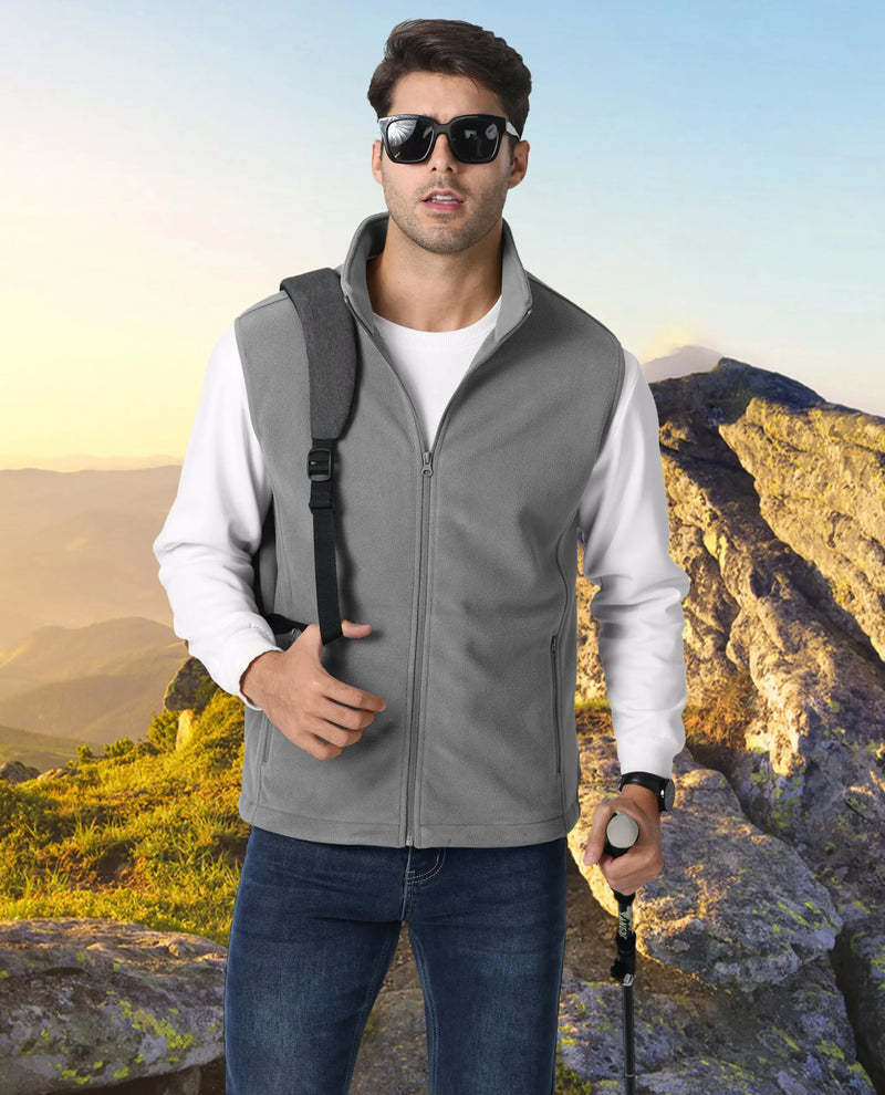 TACVASEN Fleece Vest Jackets Mens Stand Collar Sleeveless Jacket Spring Autumn Casual Waistcoat Fishing Hiking Outdoor Vest Male