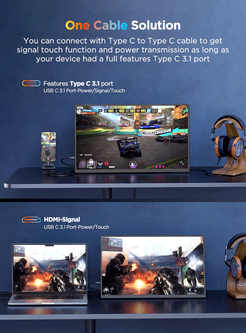 UPERFECT 4K UHD Portable Monitor 15.6” Touchscreen W/ LS Stand VESA Touch Ultra-Wide Frameless Laptop Mac PC Gaming IPS Display