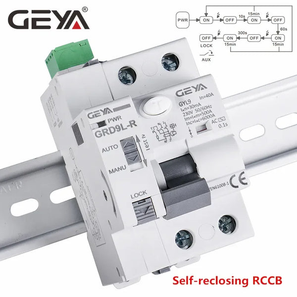 ឧបករណ៍បំបែកសៀគ្វី GEYA GRD9L-R RCCB ឧបករណ៍បិទដោយស្វ័យប្រវត្តិ 2P 40A 30mA 100mA 300mA RCD ឧបករណ៍បំបែកសៀគ្វីឆ្លាតវៃ ប្រភេទ AC