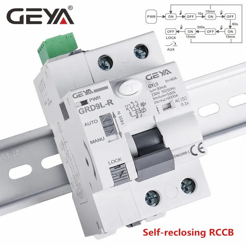 ឧបករណ៍បំបែកសៀគ្វី GEYA GRD9L-R RCCB ឧបករណ៍បិទដោយស្វ័យប្រវត្តិ 2P 40A 30mA 100mA 300mA RCD ឧបករណ៍បំបែកសៀគ្វីឆ្លាតវៃ ប្រភេទ AC