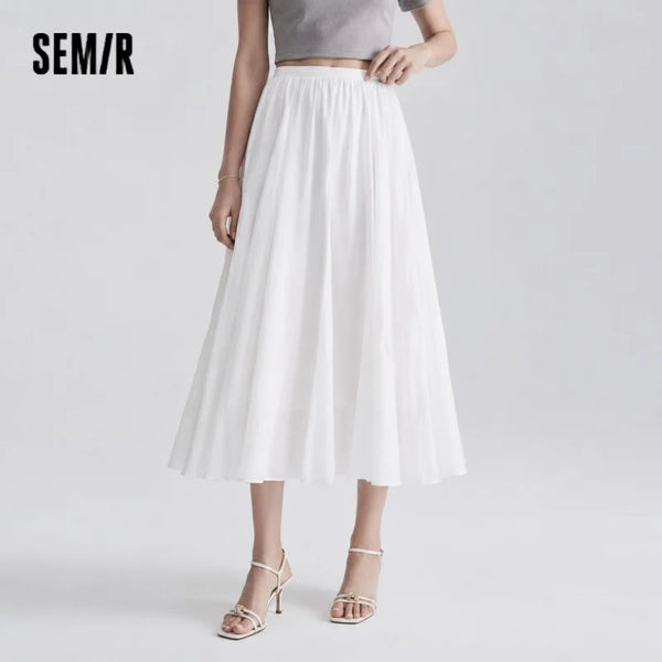 សំពត់ស្ត្រី Semir ចង្កេះខ្ពស់ សំពត់វែងពណ៌ស រាងអក្សរ A រដូវក្តៅ ឆ្នាំ២០២៦ ឆើតឆាយធម្មតា