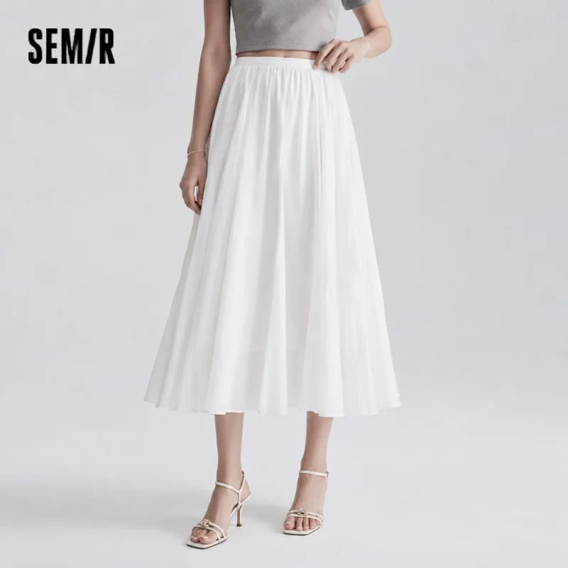 Semir Women Skirt HighWaist Texture White A Line Long Skirt 2026 Summer Elegant Casual