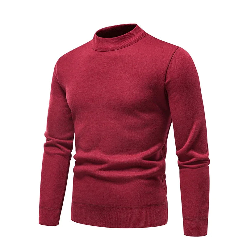 Mens Soft Touch Knit Top Mock Neck Fleece Lined Sweater Long Sleeve Elastic Fabric Autumn Winter Daily Pullover