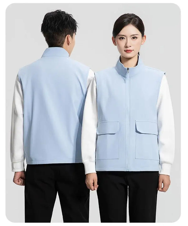 2026 New Soft-shell stand-up collar jacket work uniform with logo Spring Autumn high-end 4S store large pocket workwear vest