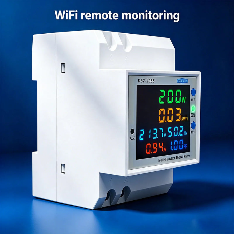 TOMZN WiFi Smart 6-in-1 AC Monitor 110/220V 100A Factor Active Energy Frequency Tuya kWh DIN Rail Measures Voltage Current Power