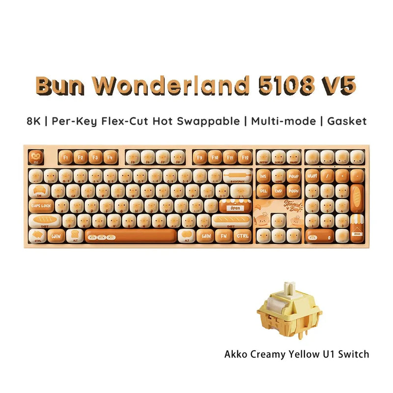 Akko 5108 V5 Mechanical Keyboard Full Size 8K Per-Key Flex-Cut Hot-swappable RGB Type-C/2.4G&BT Wireless Gaming Keyboard Gasket