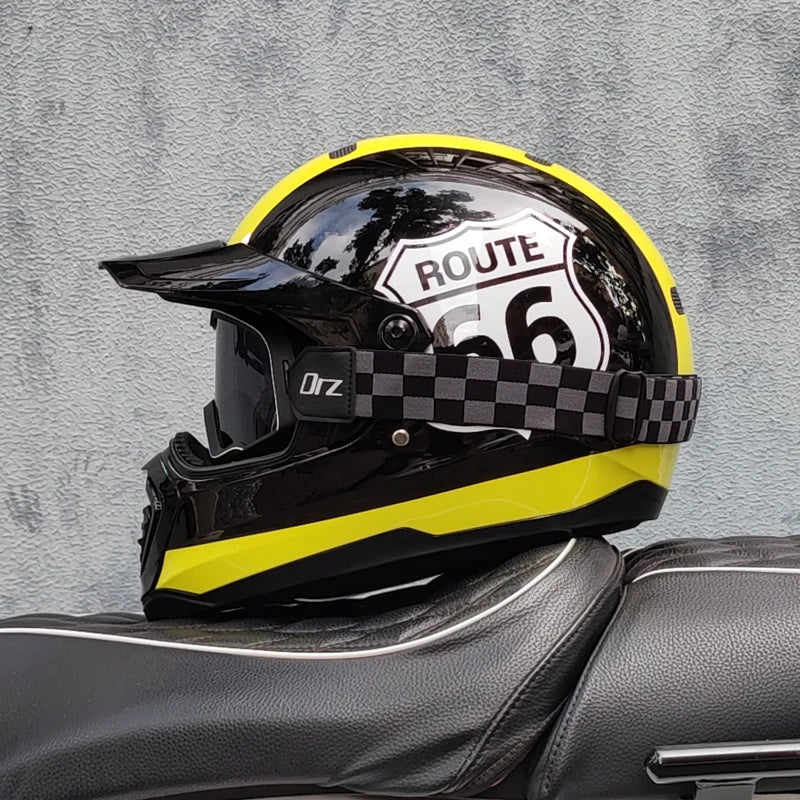 2024 new ORZ retro motorcycle helmet, American cruise full helmet, motorcycle with free brim