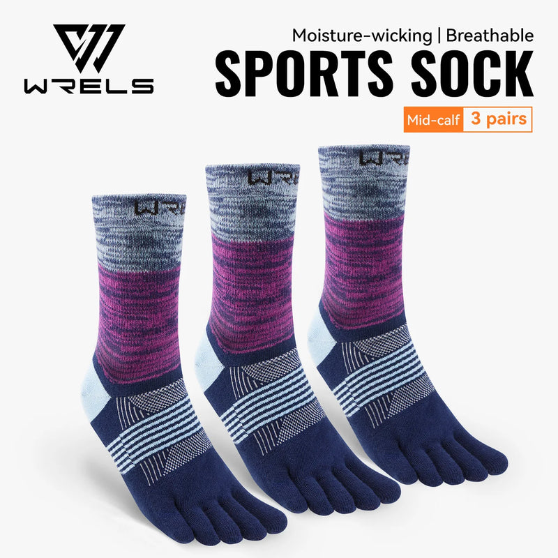 WRELS 1/2/3 Pair Five Finger Socks Athletic Running Breathable Ankle Compression Lightweight Moisture Wicking Anti-Blister Socks