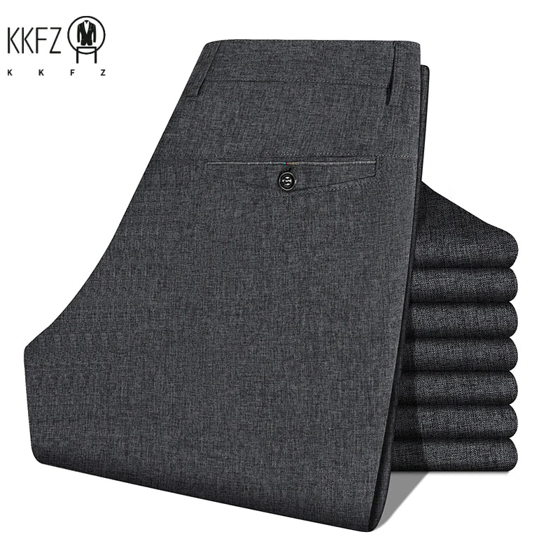 Spring Autumn Men Commuting Trousers Lightweight Linen Texture Fabric Comfortable Fit Formal Dating Daily Long Slacks