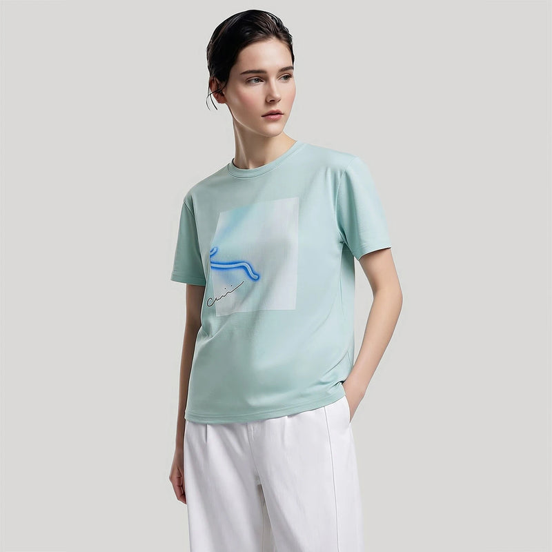 Amii T-shirt Women 2026 Summer New Printed Round Neck Cotton Tee Loose Casual Drop Shoulder Short Sleeve Tops Woman 12652008
