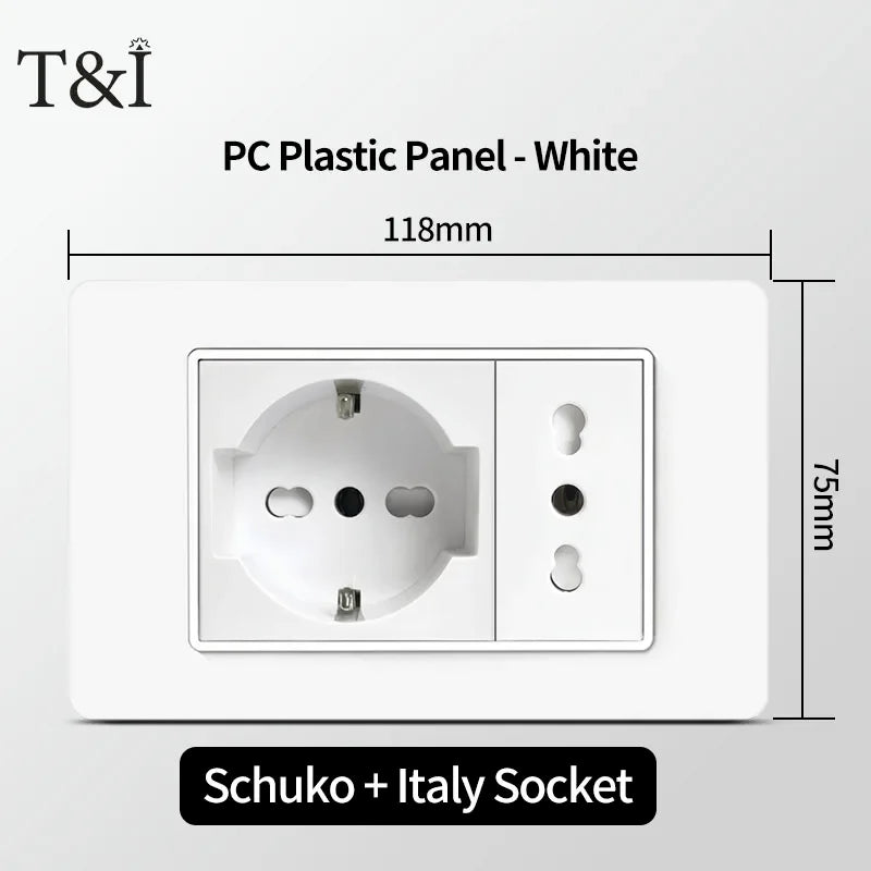 T&I 118  PC plastic panel  socket: USB Type-C, Italian switch , Chilean outlet, very suitable for residential and office spaces