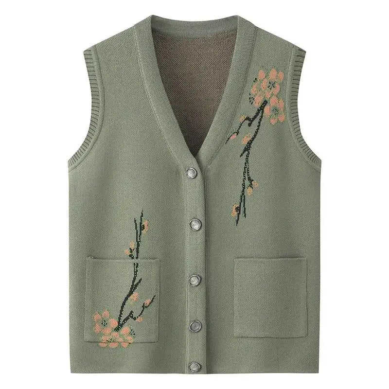 High Quality Grandma Vest Spring Autumn Knitted Sweater Jacket Women Cardigan Waistcoat Middle Aged Mother Winter Clothes
