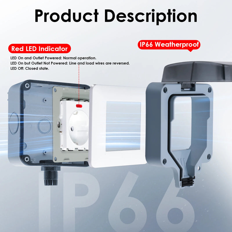 BSEED IP66 Waterproof Electrical Wall Socket Outdoor Switched Power Socket With Dustproof Box Suitable for Outdoor Gardens