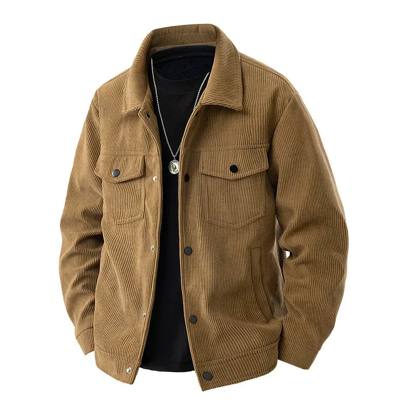 Men's Long-sleeve Collared Jackets for Fall and Winter, Made of Corduroy Fabric with A Fleece Lining and Extra Padding.