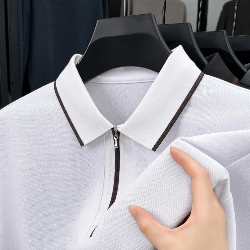 Men's Premium Long-Sleeve Polo Shirt Silk & Wool-Blend Fabric Breathable & Soft -4 Color Options -Upgraded Comfort Design