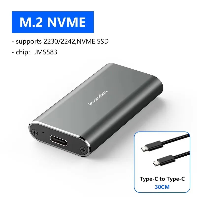 ថាសរឹងចល័ត Blueendless Mini M.2 NVME 2242 ចល័តអាលុយមីញ៉ូមទាំងអស់ TYPE-C កុំព្យូទ័រខាងក្រៅថាសរឹងចល័តប្រអប់