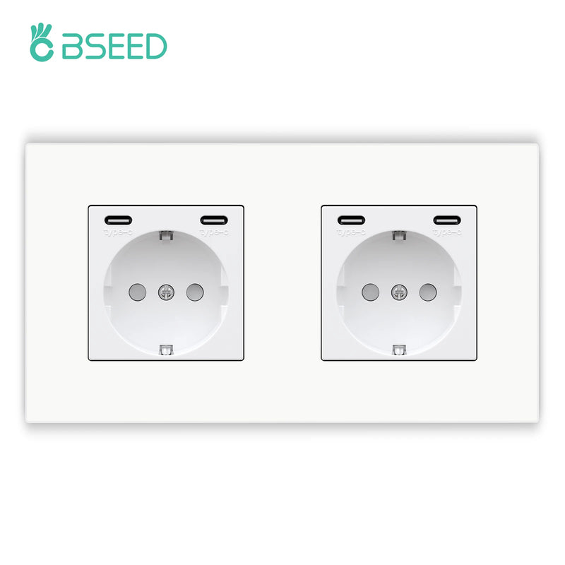 BSEED M1 Series EU Wall Socket USB Type-C Port Outlets Double Plastic Frame Sockets Triple Power Plugs Kids Protection 16A