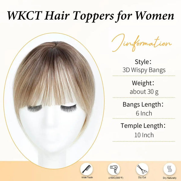 Reissue Wig for Women, Covering White Hair on the Top of the Head Naturally and Invisibly, and Reissue Fake Bangs
