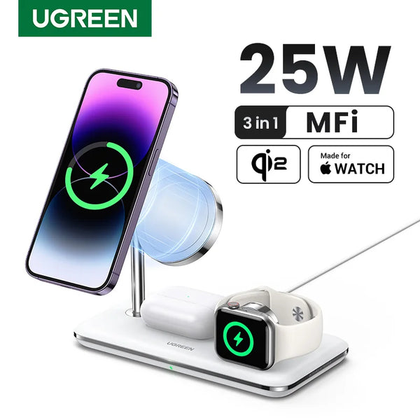 UGREEN MFi សម្រាប់ Magsafe 25W Wireless Charger Stand 15W 3-in-1 Charging Station សម្រាប់ iPhone 15 16 Pro Max សម្រាប់ Apple Watch AirPods