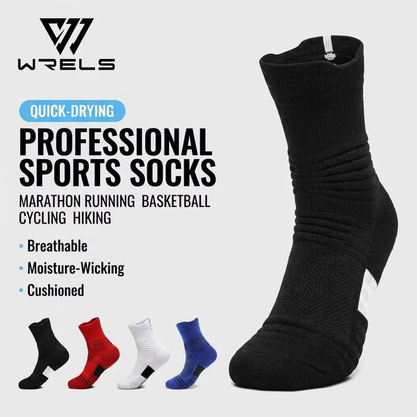 WRELS 1/2/3 Pairs Basketball Socks Thick Cushioned Soccer Socks Men Women Anti Slip Anti Odor Outdoor Running Sports Socks