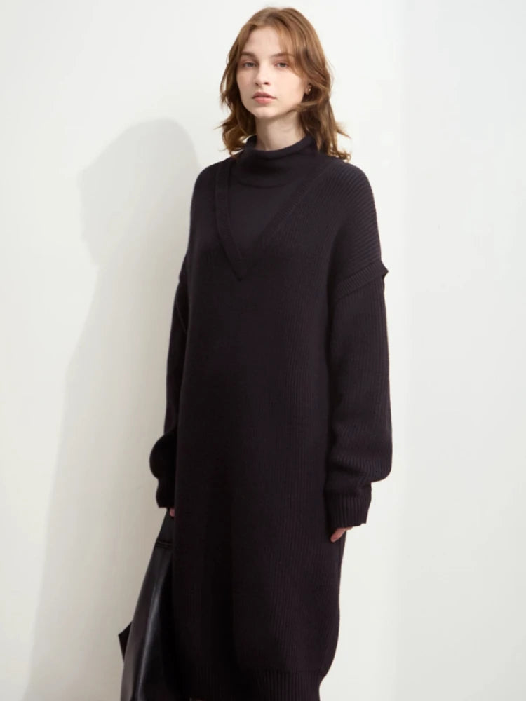 រ៉ូប AMII Minimalist Womens រដូវរងាឆ្នាំ ២០២៥ រ៉ូបពាក់កណ្ដាលកអាវសម្រាប់ធ្វើដំណើរថ្មី សម្លៀកបំពាក់នារី រ៉ូប Midi រលុង 12444229