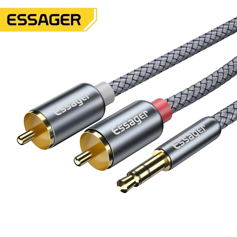 ខ្សែអូឌីយ៉ូ Essager RCA Jack 3.5 ទៅ 2 RCA ខ្សែ 3.5mm Jack ទៅ 2RCA Male Splitter ខ្សែ Aux សម្រាប់ទូរទស្សន៍កុំព្យូទ័រ ឧបករណ៍បំពងសម្លេងឌីវីឌី ខ្សែ