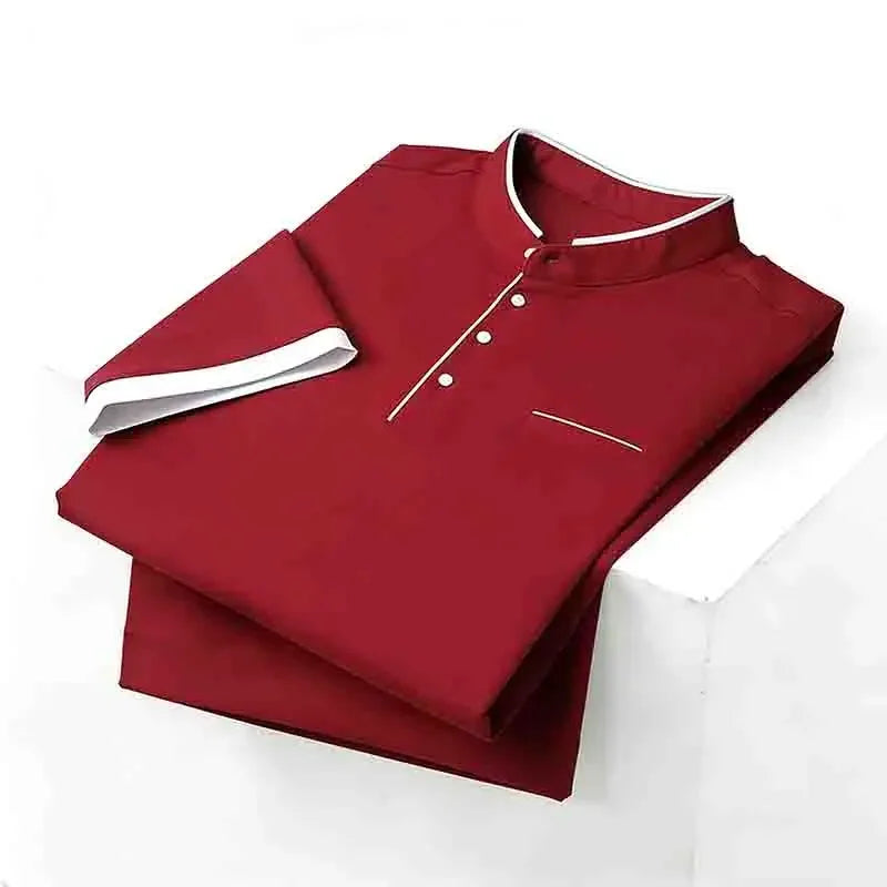 2026 New Men's Mint Green Stand Collar Polo Shirt Office Commute Business Casual Top