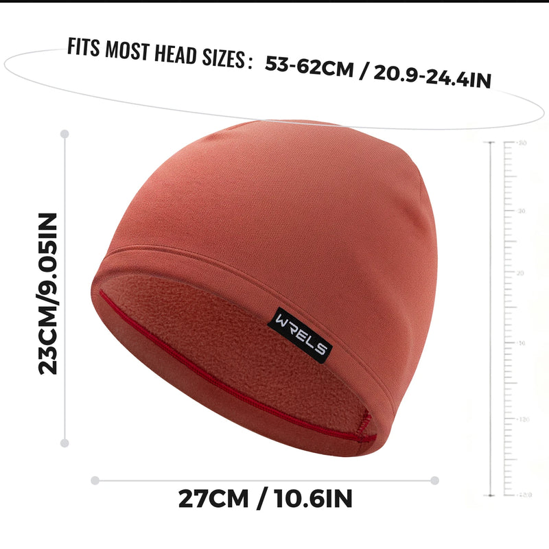 WRELS Skiing Cap Warm Anti Cold Skull Cap Sweat Wicking Fleece Windproof Helmet Liner Ear Flap Running Men Women Winter Beanie