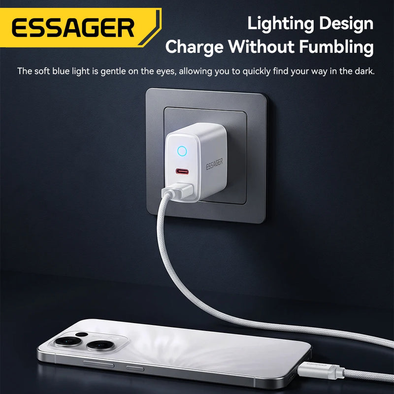 ឆ្នាំងសាកចល័ត Essager PD 20W សាកលឿនសម្រាប់ iPhone16 15 14 13 12 11 Pro Max USB Type C PD សាកលឿន ឆ្នាំងសាកទូរស័ព្ទ USB C