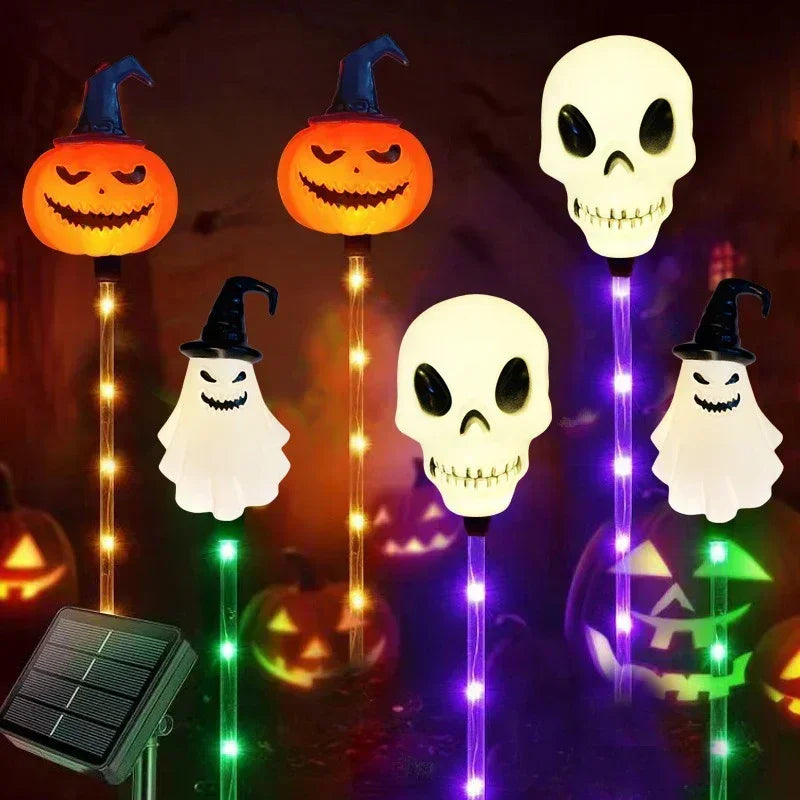 Halloween Solar Garden Pathway Lights Solar Outdoor Landscaped LED Path Light Pumpkin Ghosts for Outside Yard Porch Lawn Walkway