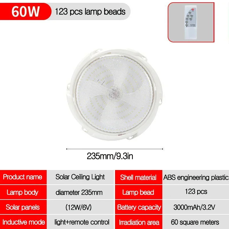 Solar Ceiling Light Home Bedroom Remote Control Ceiling Lamp Balcony Living Room Solar Powered LED Outdoor Decorative Lighting