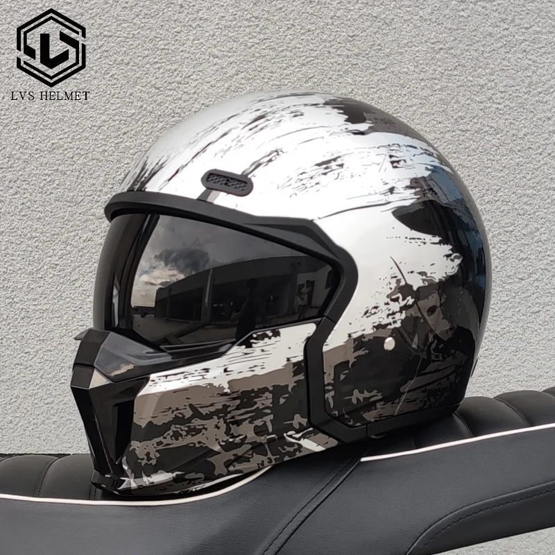 LVS latest high-quality retro motorcycle helmet modular detachable combination full helmet detachable semi covered pilot helmet