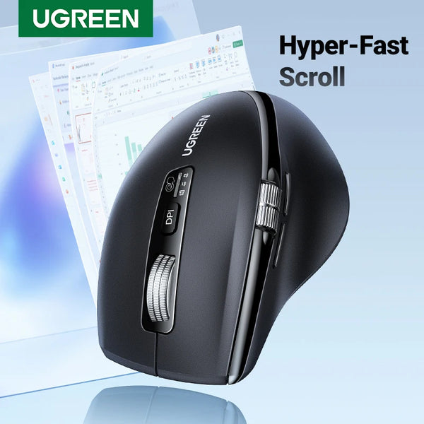 កណ្ដុរឥតខ្សែ UGREEN Hyper-Fast Scroll Bluetooth 5.4 2.4G Ergonomic 5000DPI សម្រាប់ MacBook Tablet Laptops Computer PC Mice