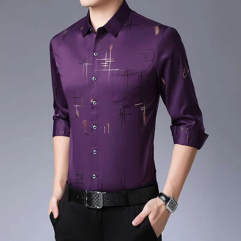 2026 Men's Casual and Fashionable Long Sleeved Printed Shirt, Non Ironing and Wrinkle Resistant Business Top. Asian sizes M–4XL